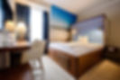 Businessfotografie eines Hotelzimmers mit originellem Hotelbett im Stil eines Strandkorbs.