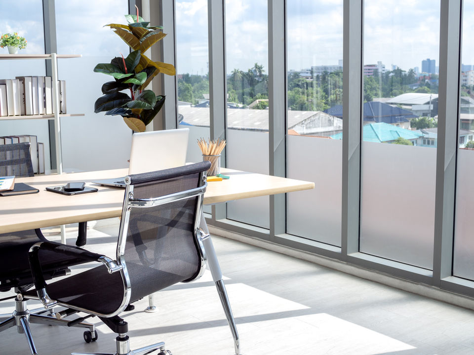 Office window with frosted film