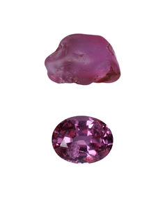 Rough vs cut pink sapphire photoshoot service jewelry gemstones
