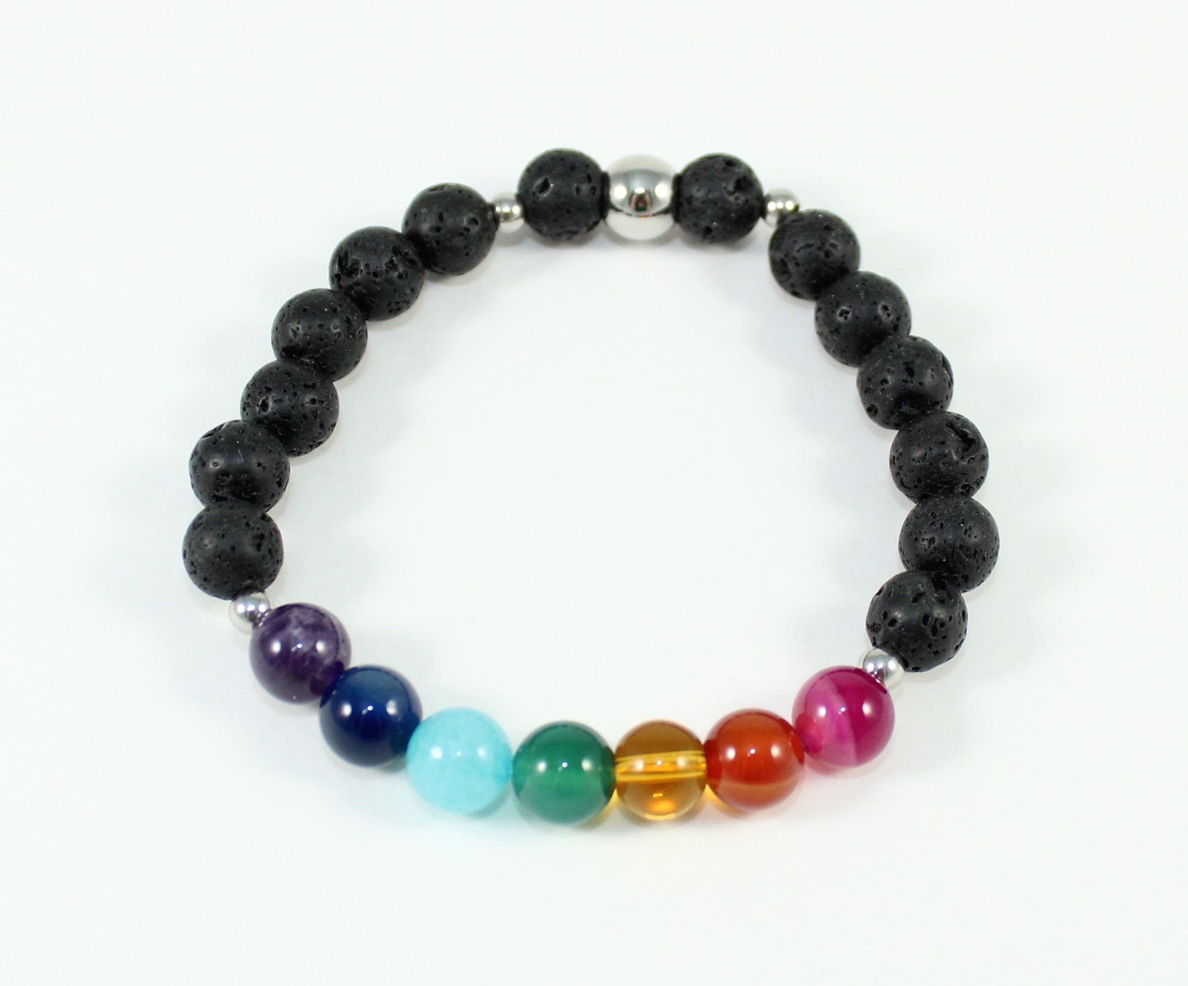 Bracelet #45 Les 7 chakras et pierre volcanique