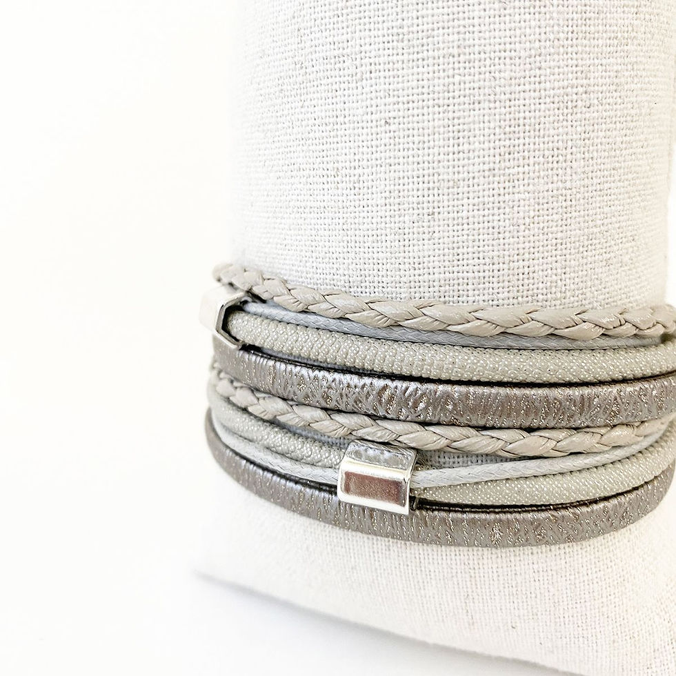 Miniature : Bracelet Caracol, Cuir avec bille métal, Gris, 3108-GRY