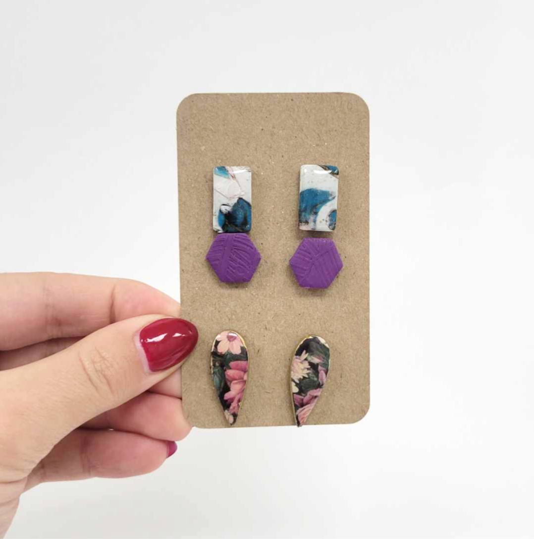 Boucles d'oreilles 12 Nuances, 3 paires de boucles d'oreilles fixes