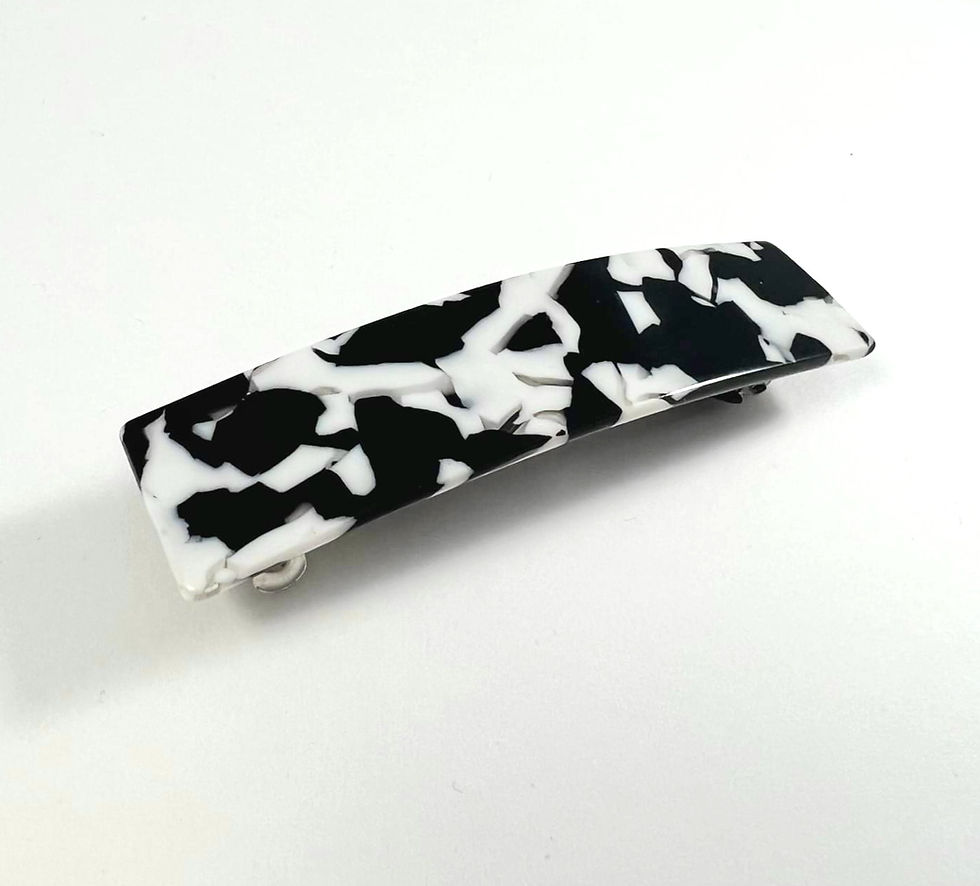Miniature : Barrette rectangle en acétate noir et blanche