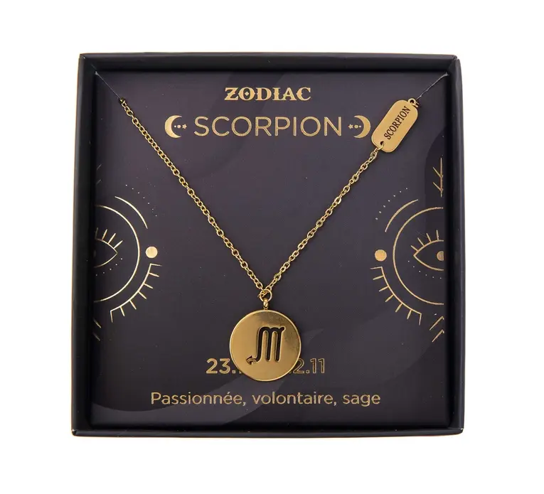 Collier signe zodiaque, "Scorpion", acier inoxydable