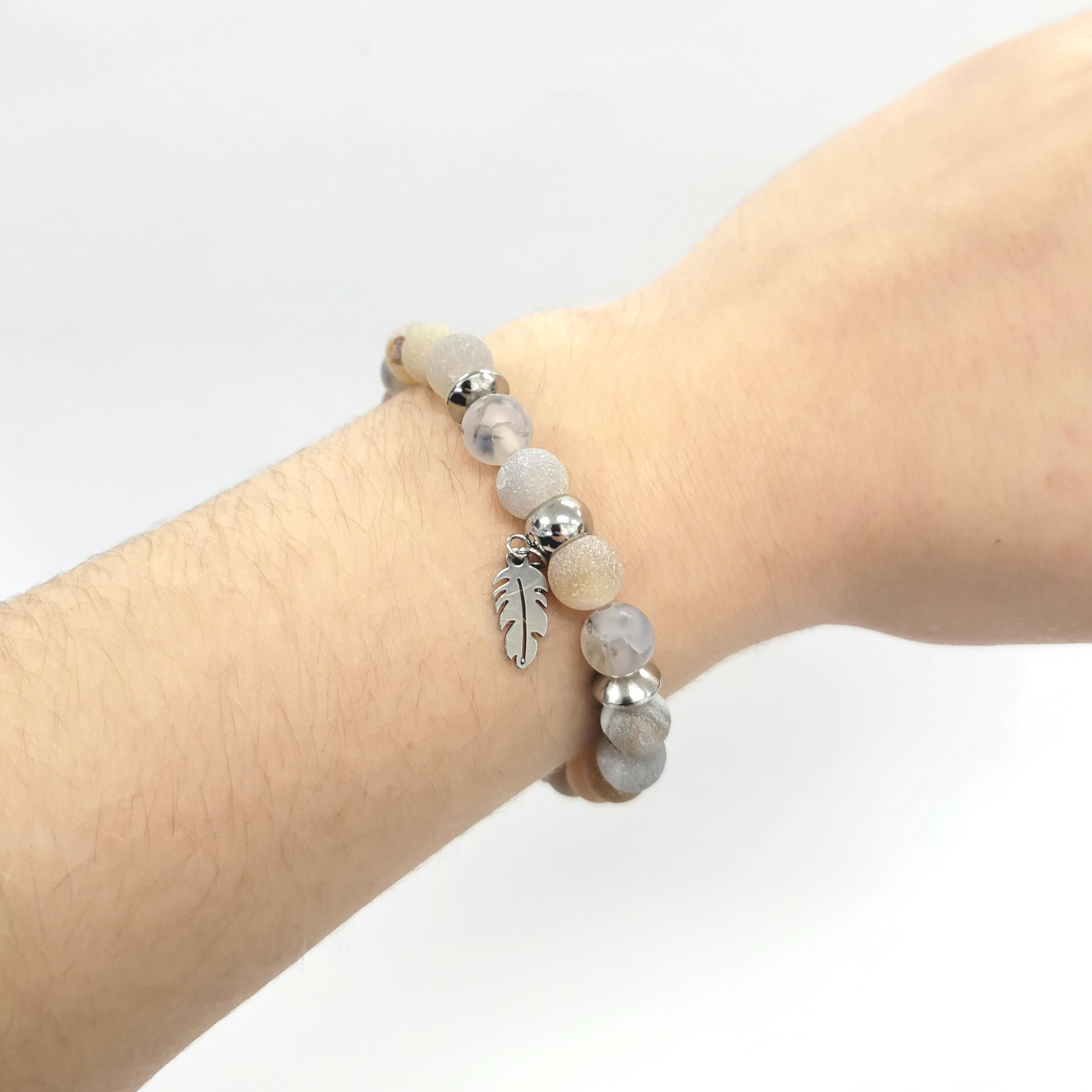 Bracelet #77, pierres naturelles, Agate, acier inoxydable