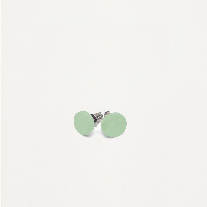 Boucles d'oreilles Caracol, bouton de bois sur tige, verte, 2001-MIN
