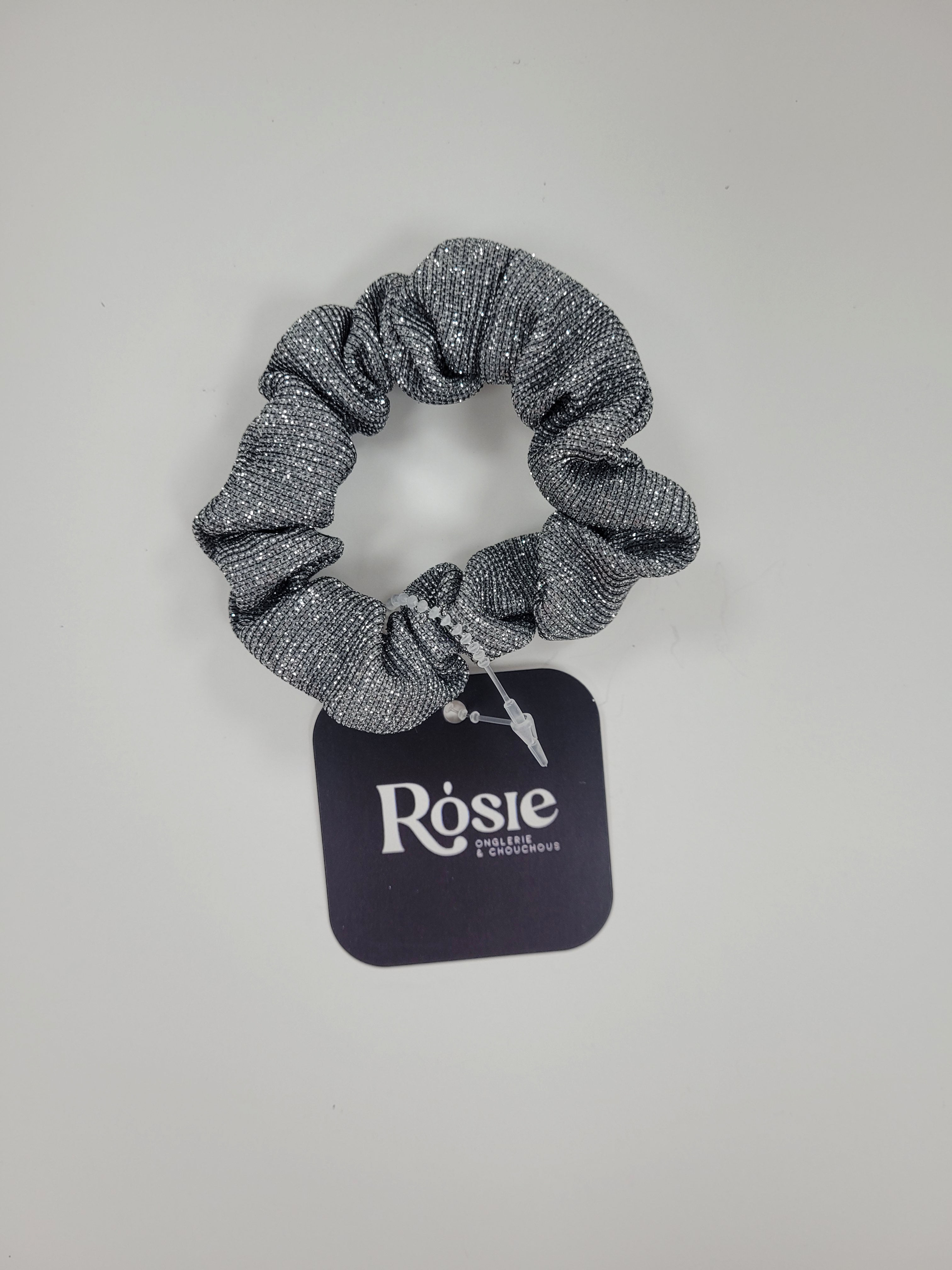 Élastique à cheveux Rosie, moyen, brillant gris foncé