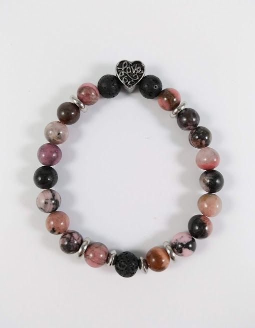 Bracelet #21 Rhodonite et pierre volcanique
