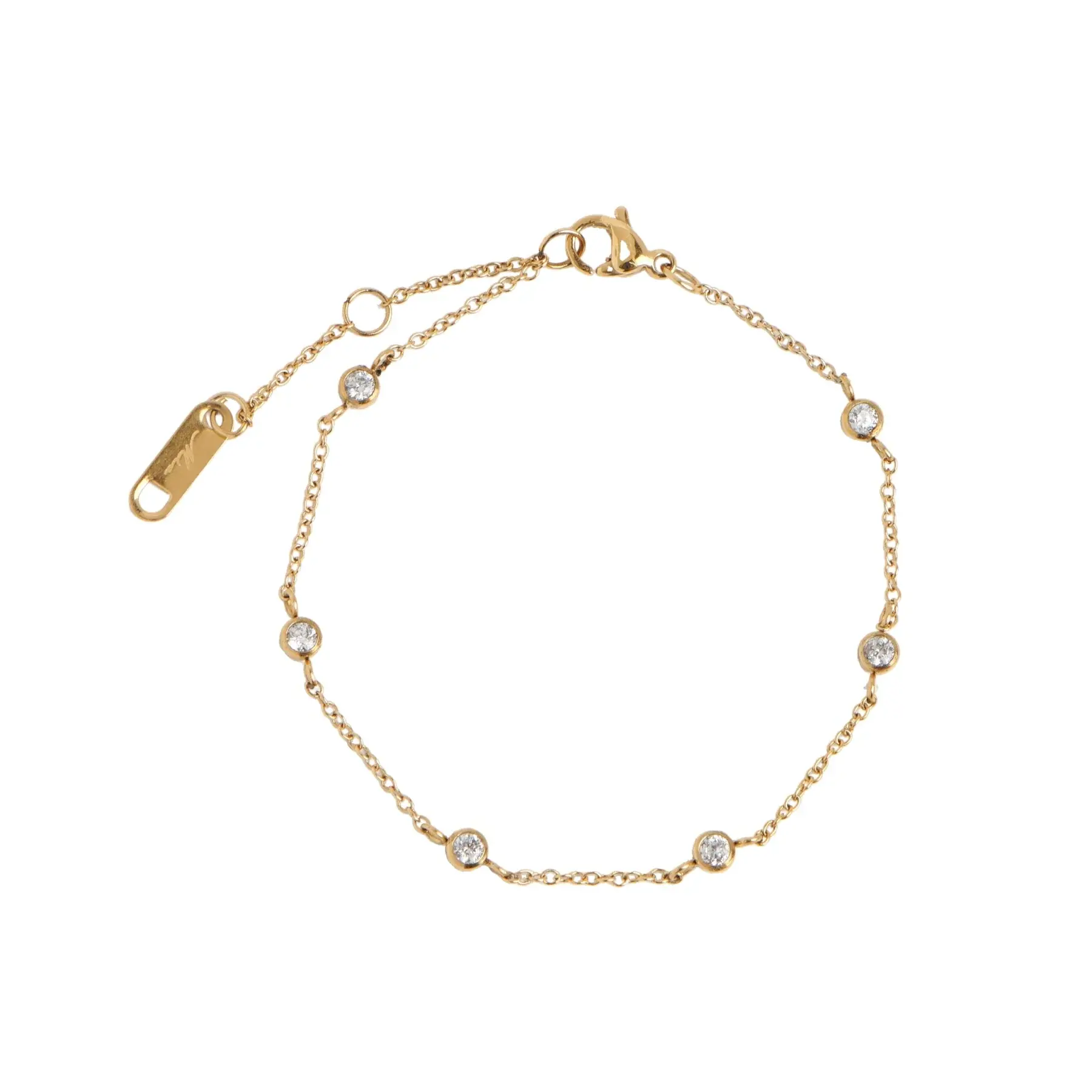 Bracelet Mia ''Jupiter'', zircon clair et or, acier inoxydable