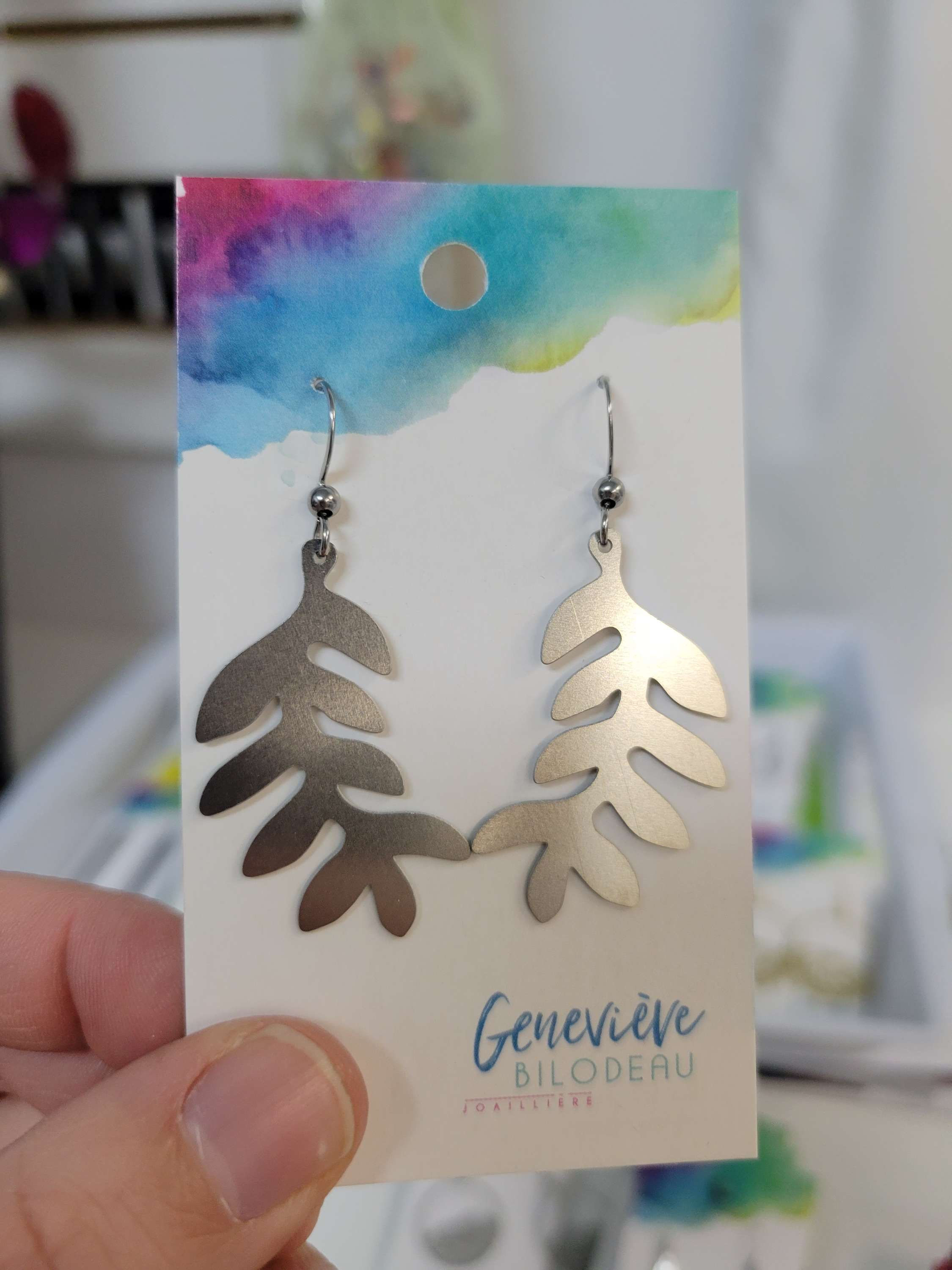 Boucles d'oreilles laser fougère 