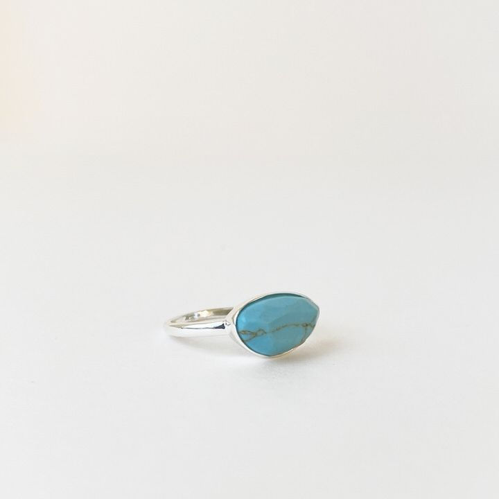 Bague Caracol en métal, pierre naturelle, argent et bleu, 4164-TRQ-S