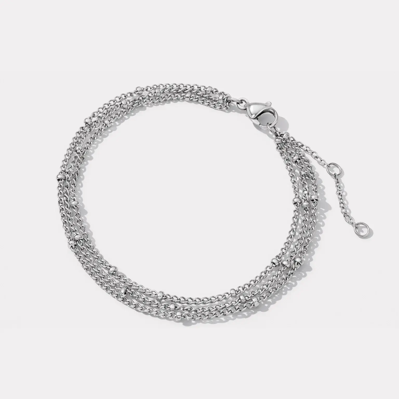 Bracelet Bizou, triple chaîne billes délicates, argent, en acier inoxydable
