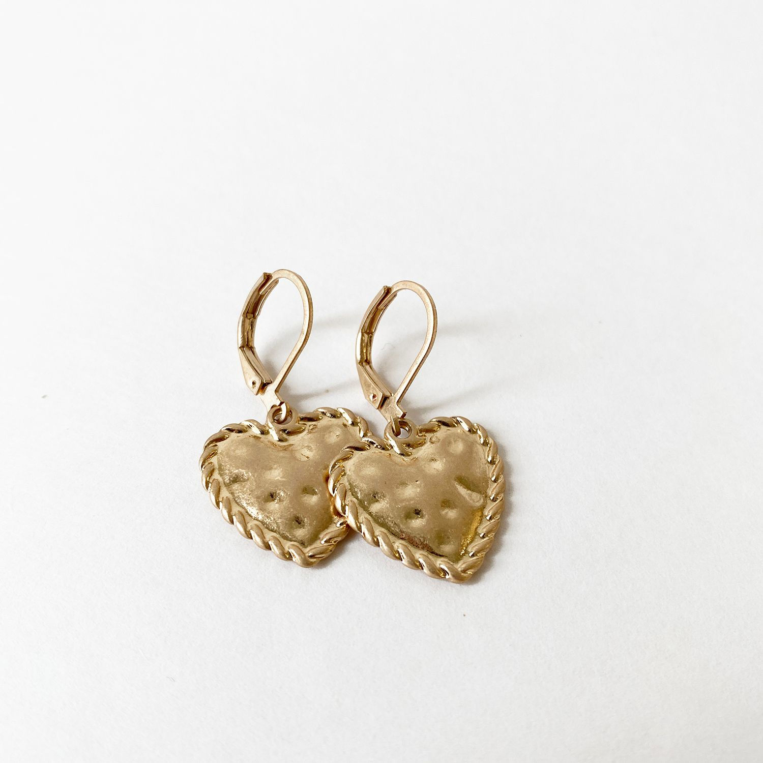 Boucles d'oreilles Caracol, pendentif cœur, fini antique, or, 2563-GLD