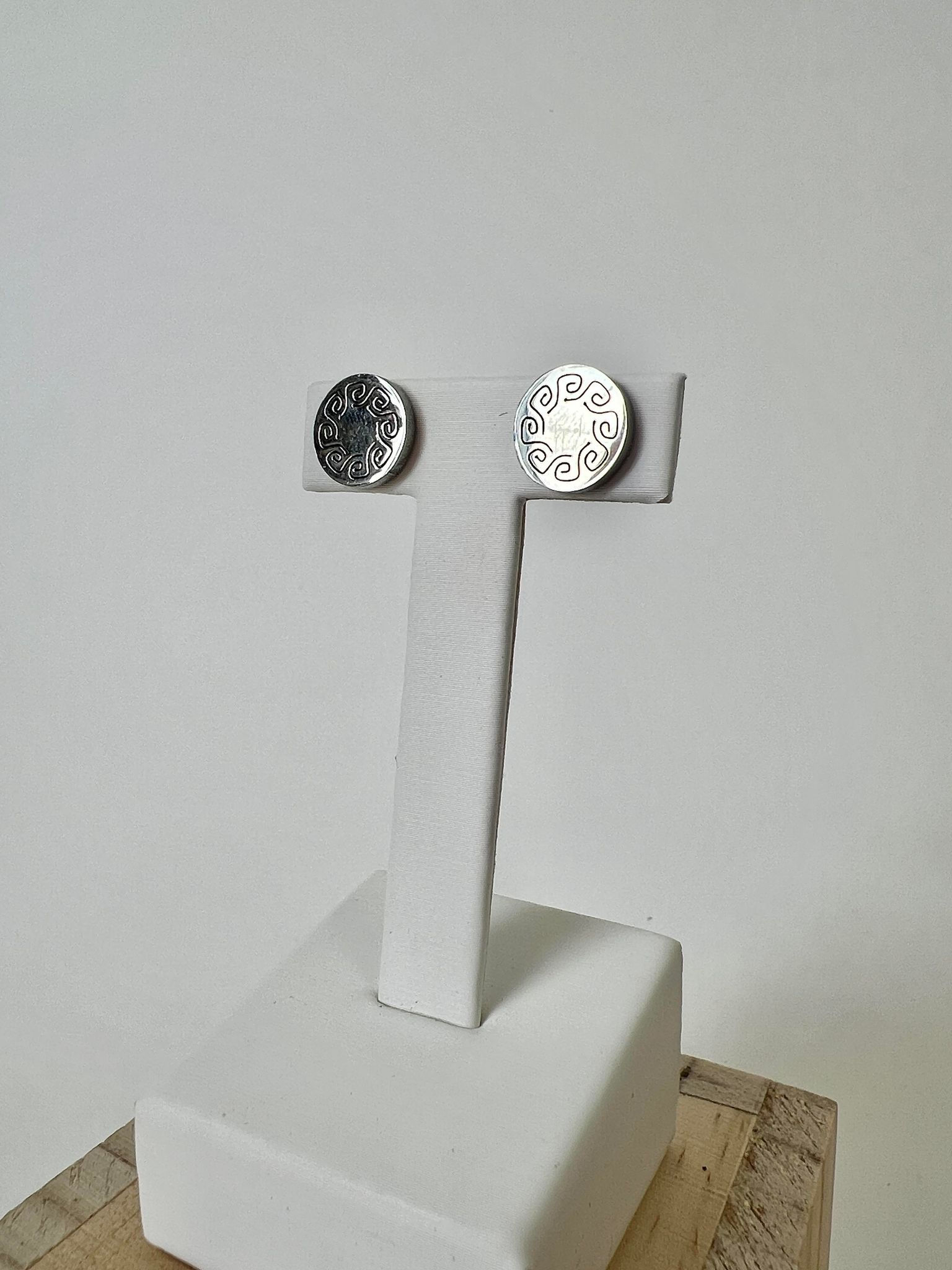 Boucles d'oreille acier inoxydable, rond avec forme, argent