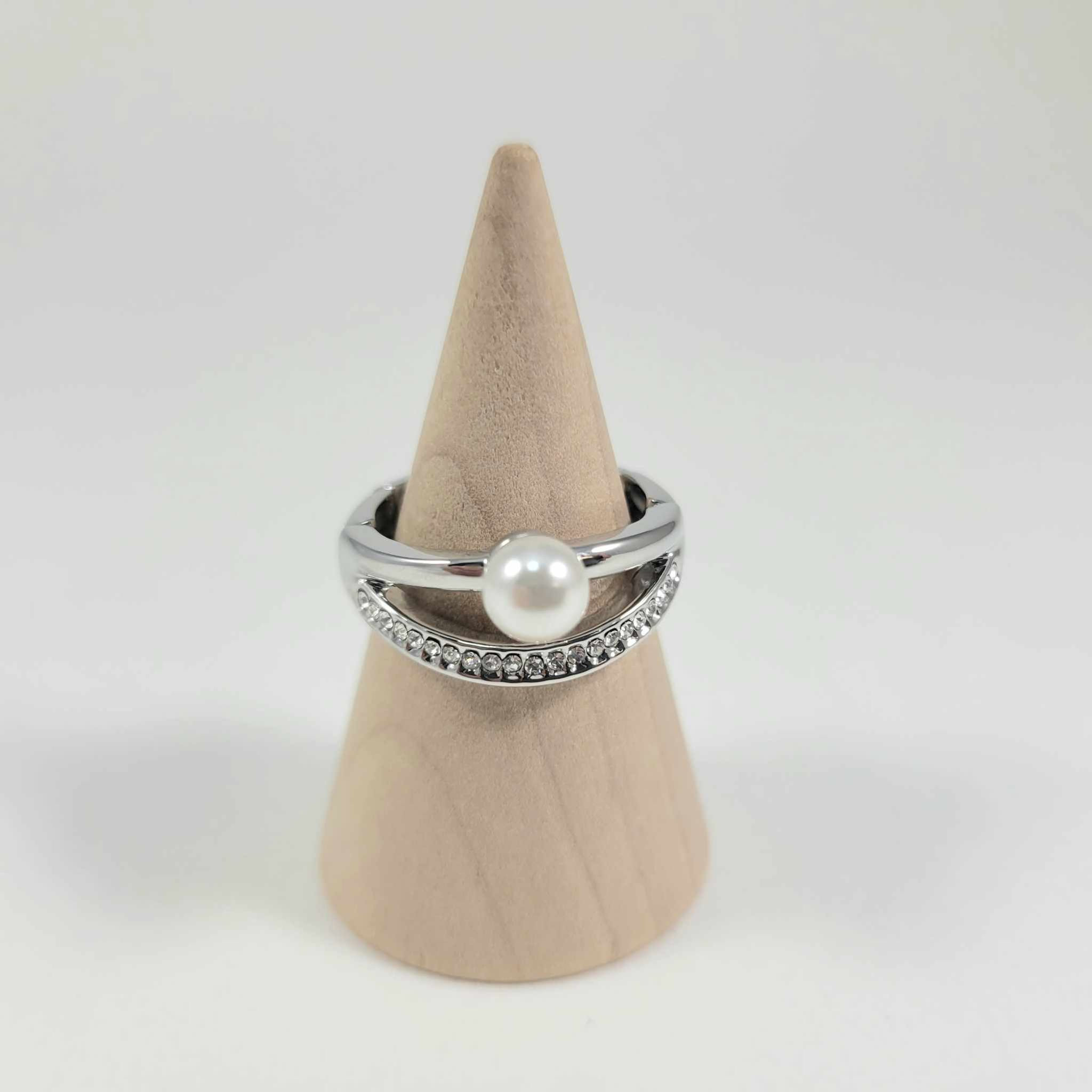 Bague Spoutnik double avec perle et cristaux