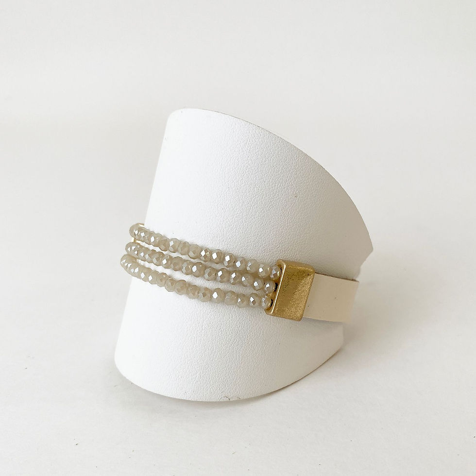 Bracelet Caracol, cuir, billes de cristal, fermoir magnétique, blanc, 3229-WTE