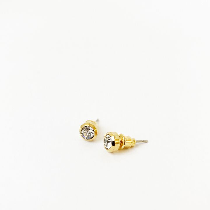Boucles d'oreilles Caracol, mini bouton de métal or/cristal sur tiges, 2012-GLD