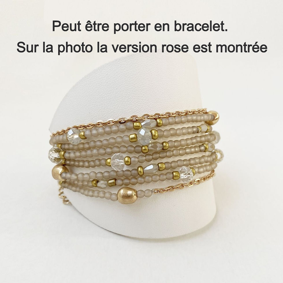 Miniature : Collier long Caracol, Billes de verre et métal, Gris, 1452-GRY