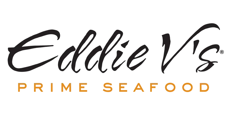 Graphic logo featuring the text 'Eddie V's' in a stylized script, with 'PRIME SEAFOOD' underneath in a gold sans-serif font against a black background.
