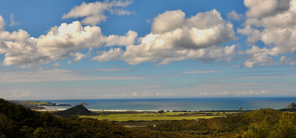 View of Kaitoke Beach, Soul Thing retreat, Great Barrier Island, New Zealand