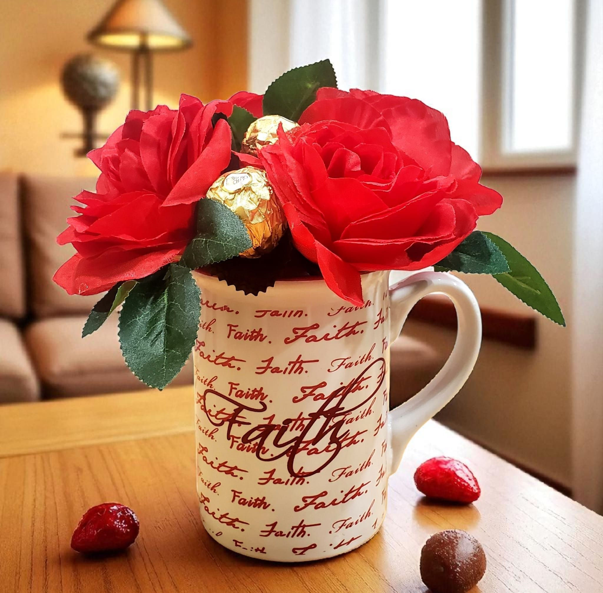 Large Tea/Coffee Mug with Flowers & Chocolates