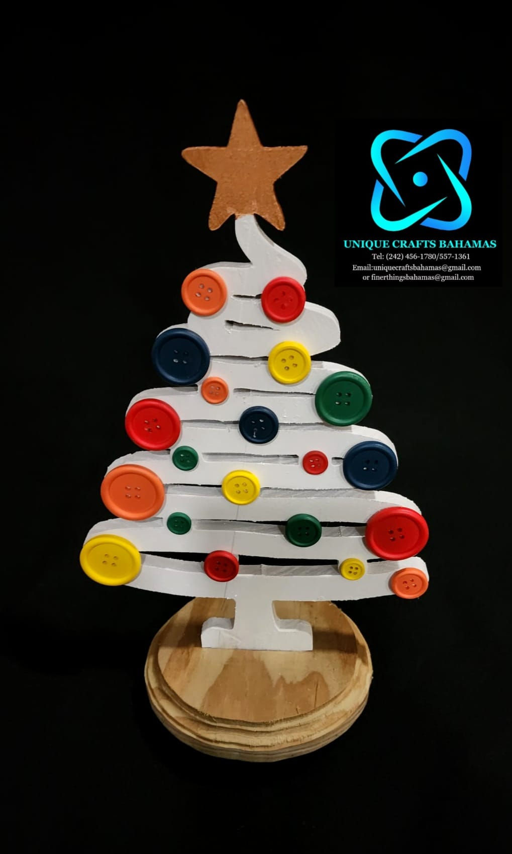 Wooden Desktop Christmas Tree with Buttons