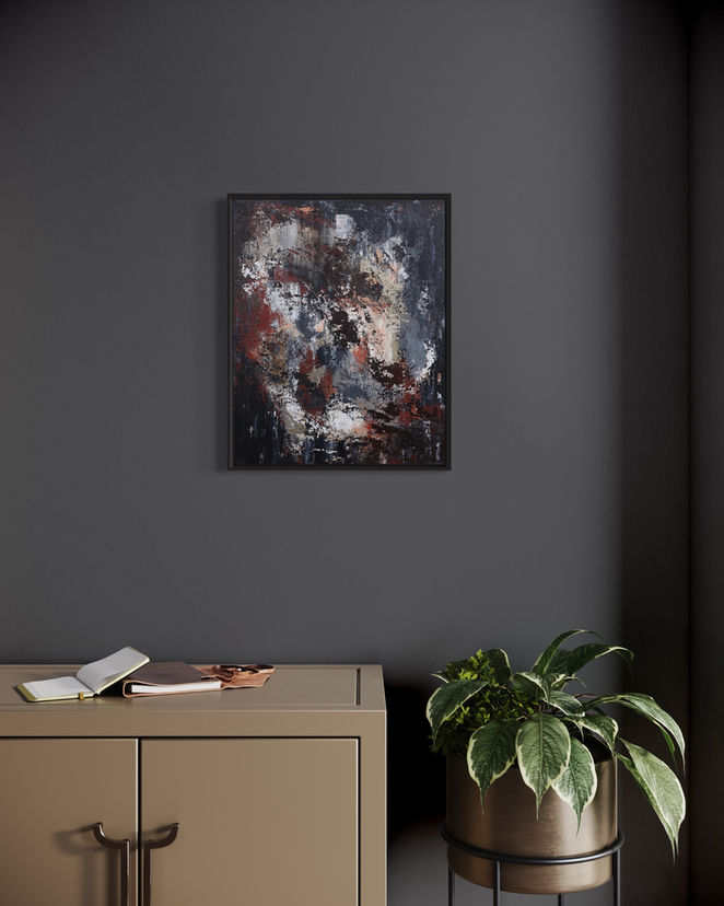 sienna sky painting on a dark wall