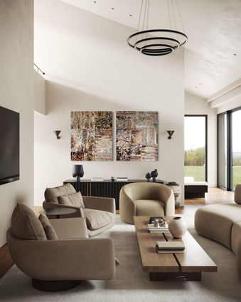 Diros dyptich by Marella Hesseling rendered in a neutrally styled living room, where its warm palette really stands out.