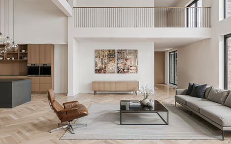 Diros dyptich by Marella Hesseling rendered in a neutrally styled living room, where its warm palette really stands out.