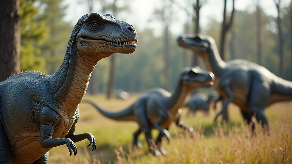 High angle view of the Dinosaur Trail with life-sized dinosaur replicas