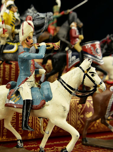 CBG-Mignot lead soldier representing a trumpets of Chasseur à cheval de la Garde in display in Paris