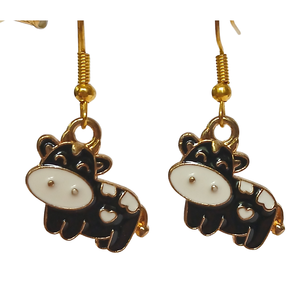 Thumbnail: Enamel Cow Charm Earrings