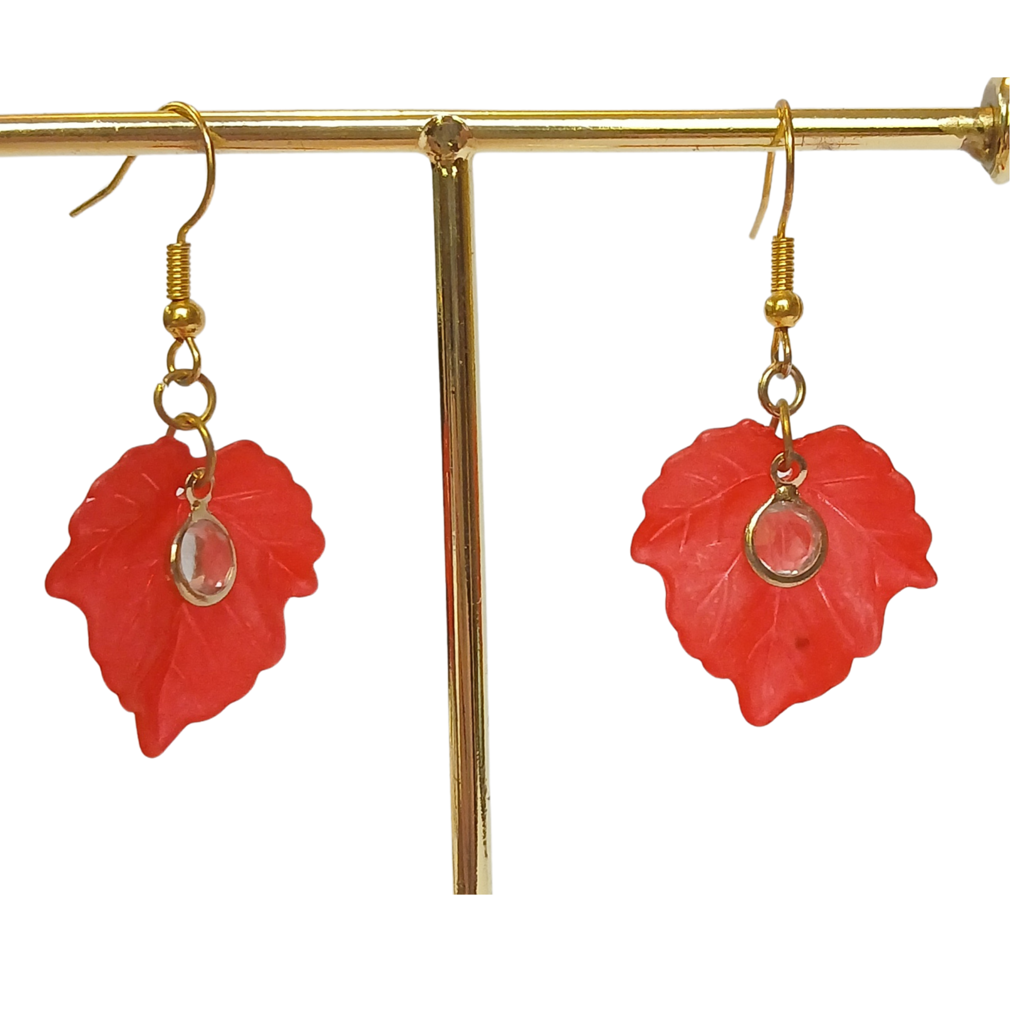Maple Leaf Dangle Earrings with Crystal