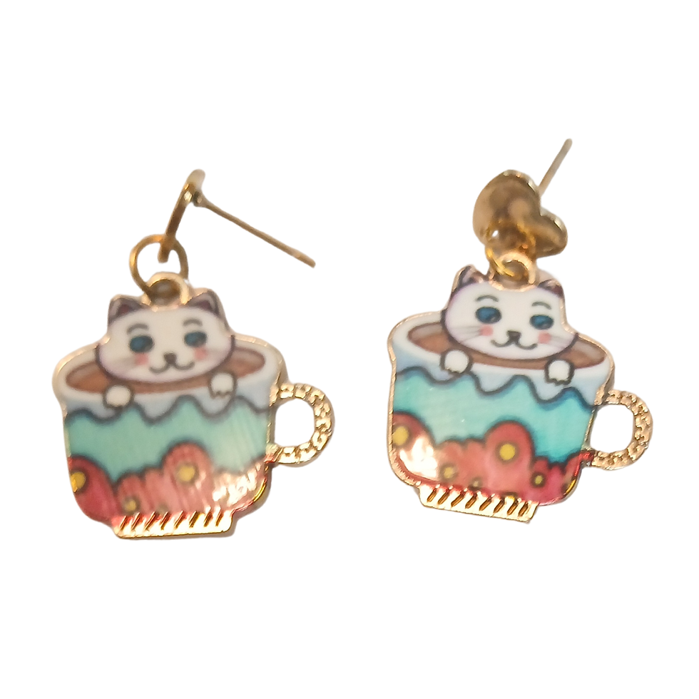 Thumbnail: Printed Cat in Mugs Earrings