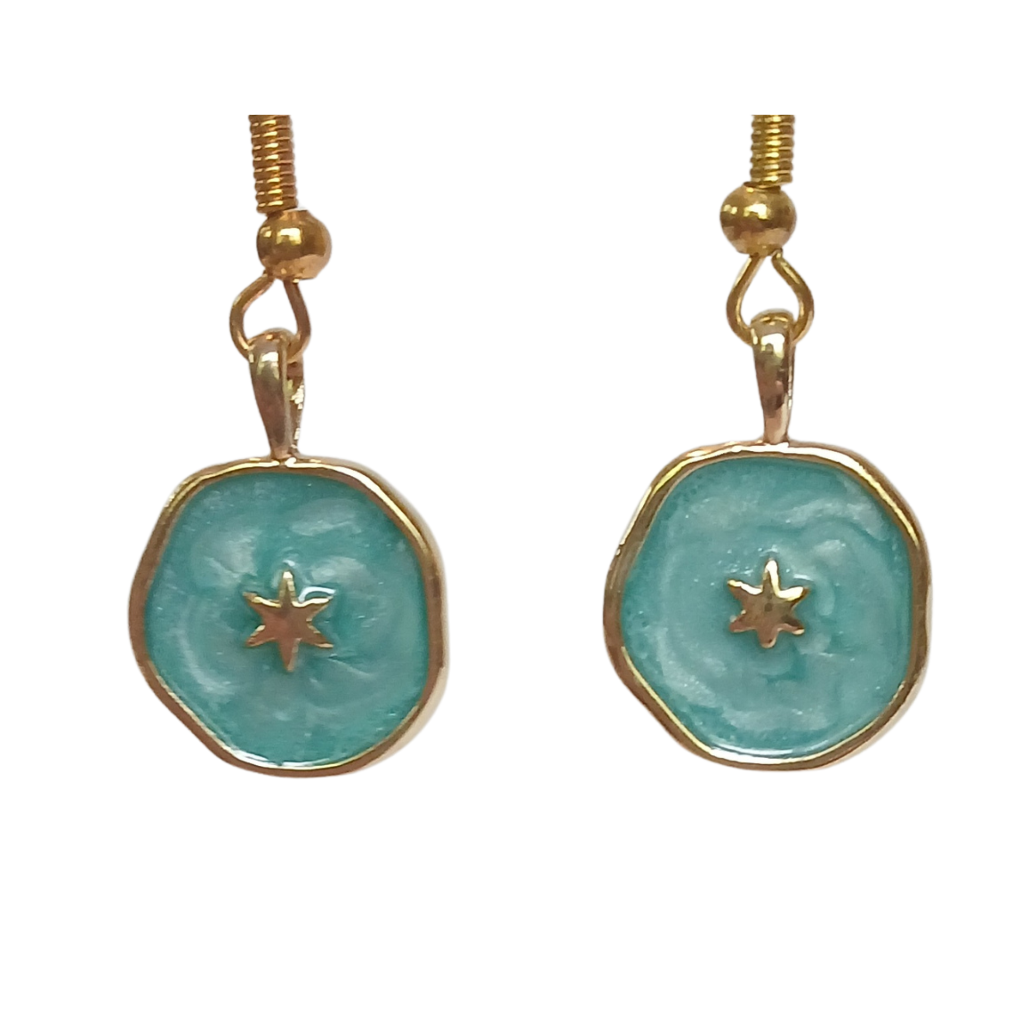 Sea Green Enamel Disc with Gold Star