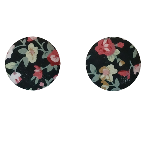 Thumbnail: Handmade Vintage Fabric Button Earrings-Large