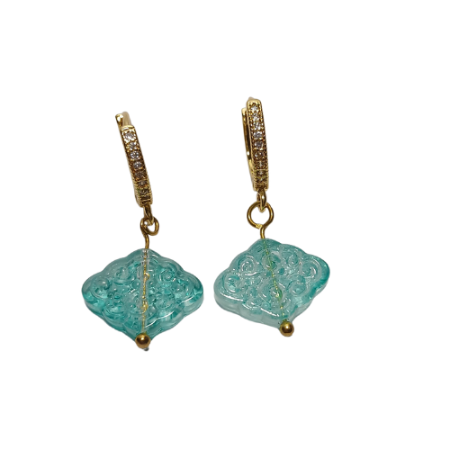 Thumbnail: Rhinestone Huggies with Etched Glass Drops