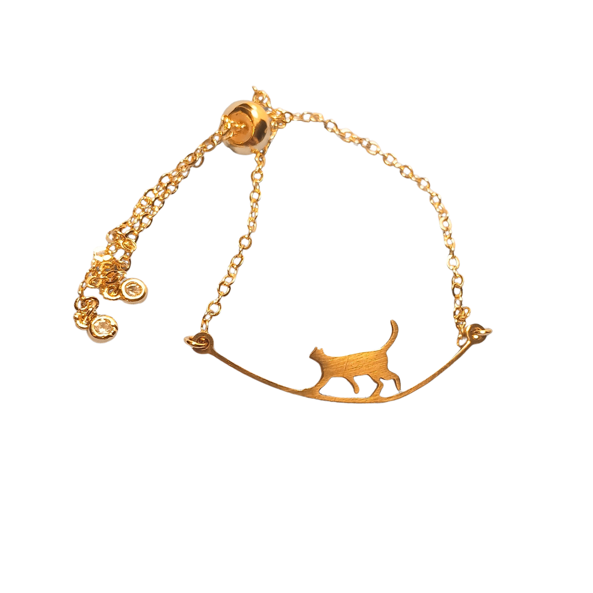 Gold Plated Walking Cat Slider Bracelet
