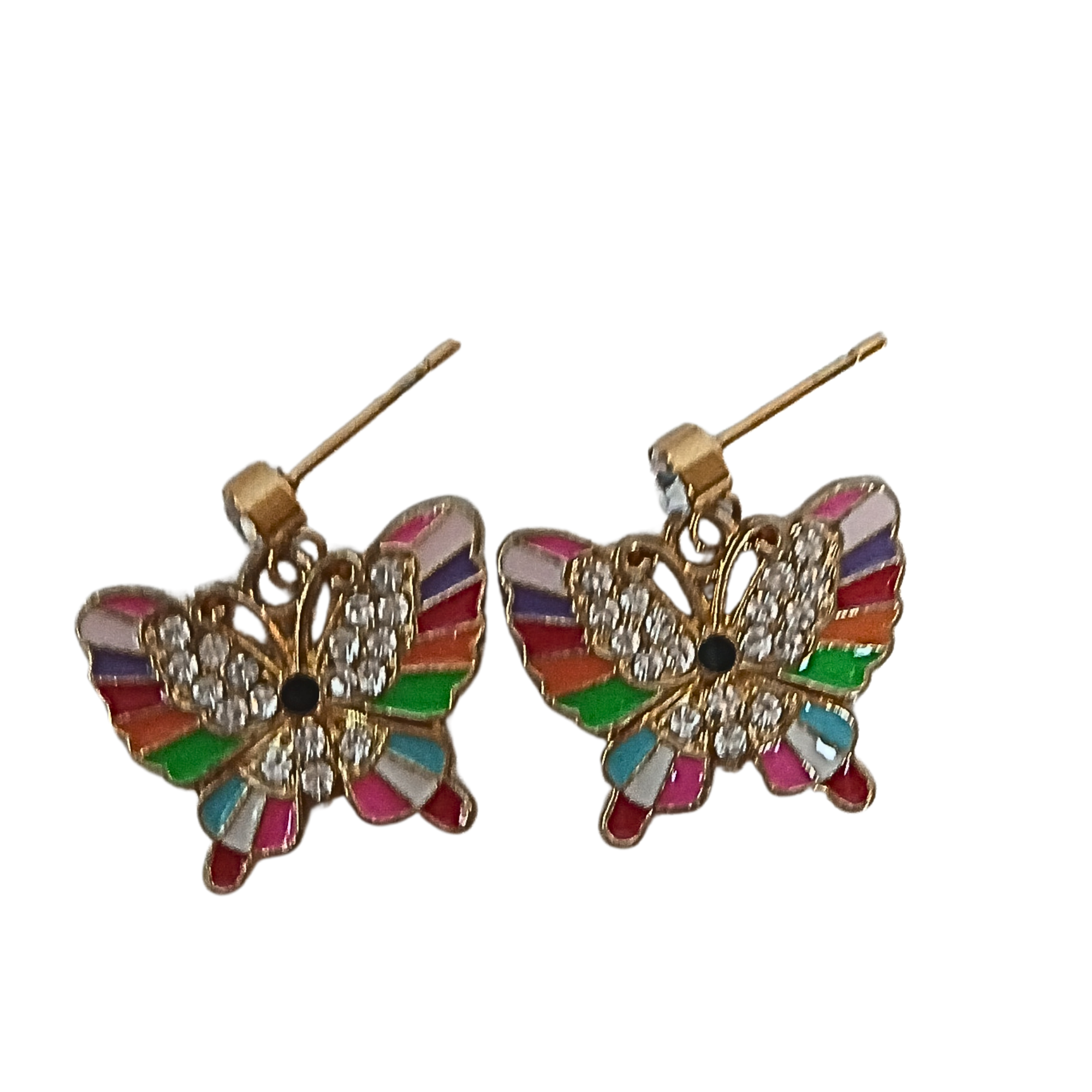 Rhinestone and Enamel Butterfly Earrings