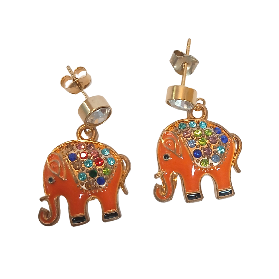 Thumbnail: Enamel and Rhinestone Elephant Earrings