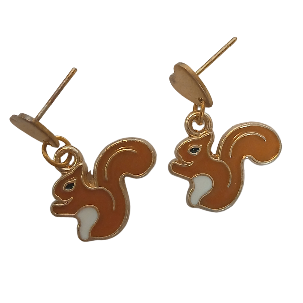 Thumbnail: Enamel Squirrel Earrings on Heart Posts