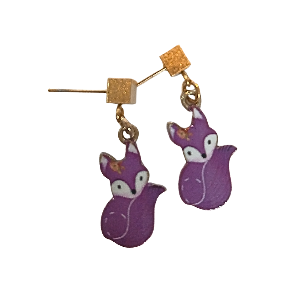 Thumbnail: Printed Fox Earrings on Cube Posts