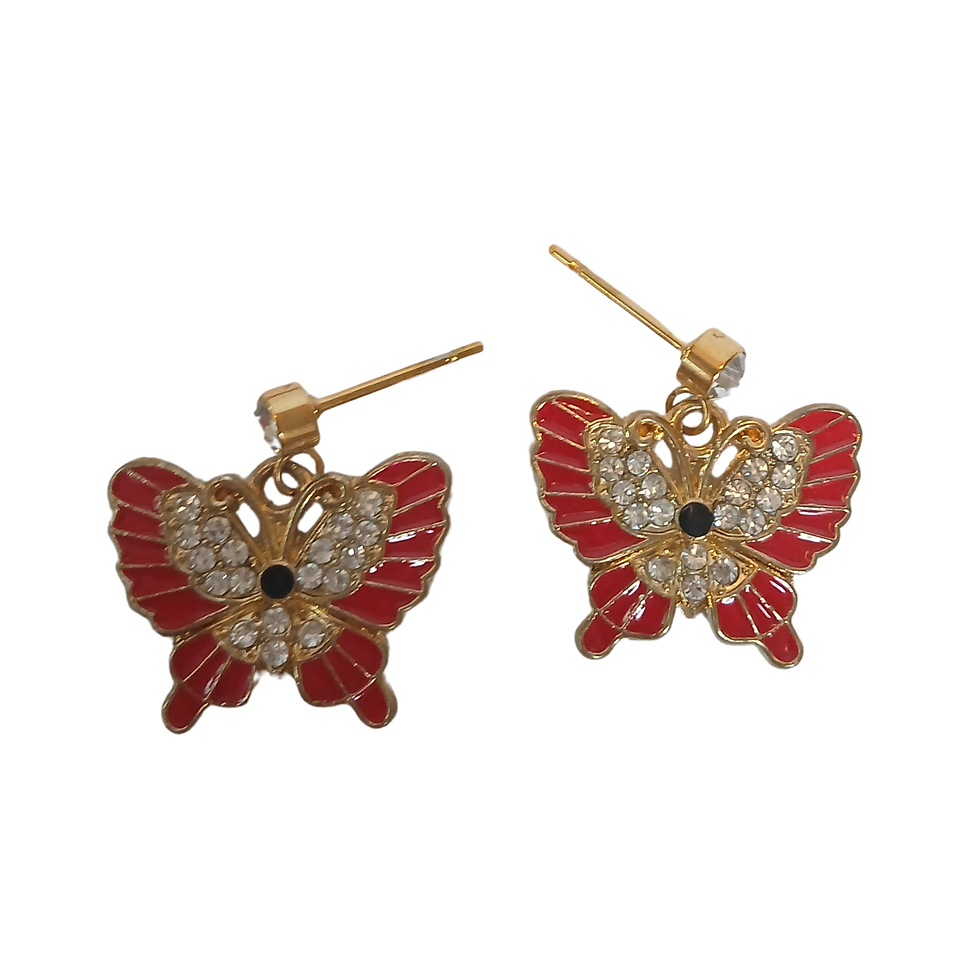 Thumbnail: Rhinestone and Enamel Butterfly Earrings