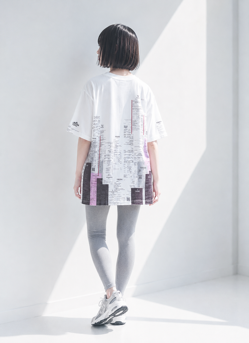 サムネイル： 女性着用_後ろ_Secondskinレシート柄Tシャツ【特製アートフレーム&アートシート付】