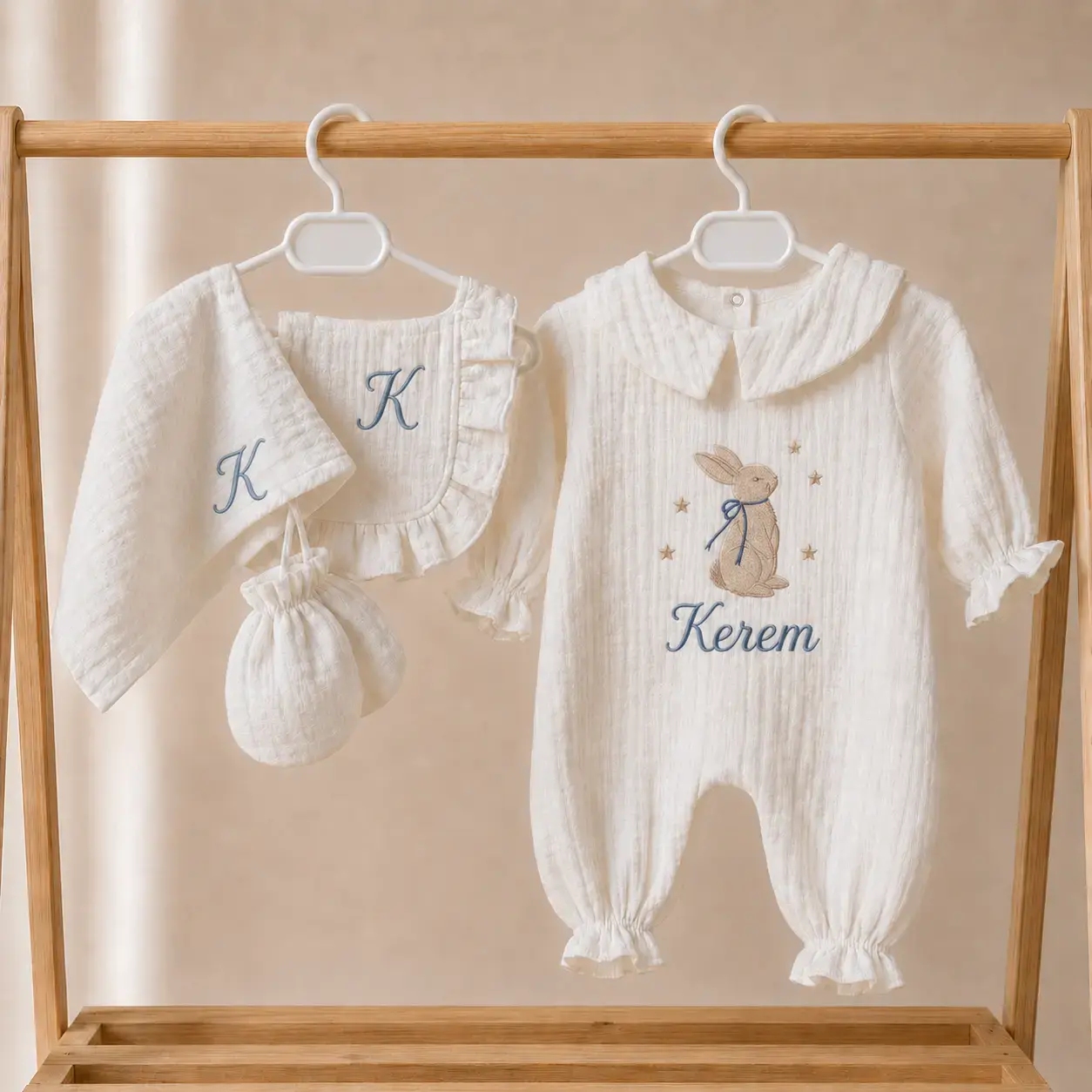 Kişiye Özel Yakalı Tulum Müslin 4’lü Set