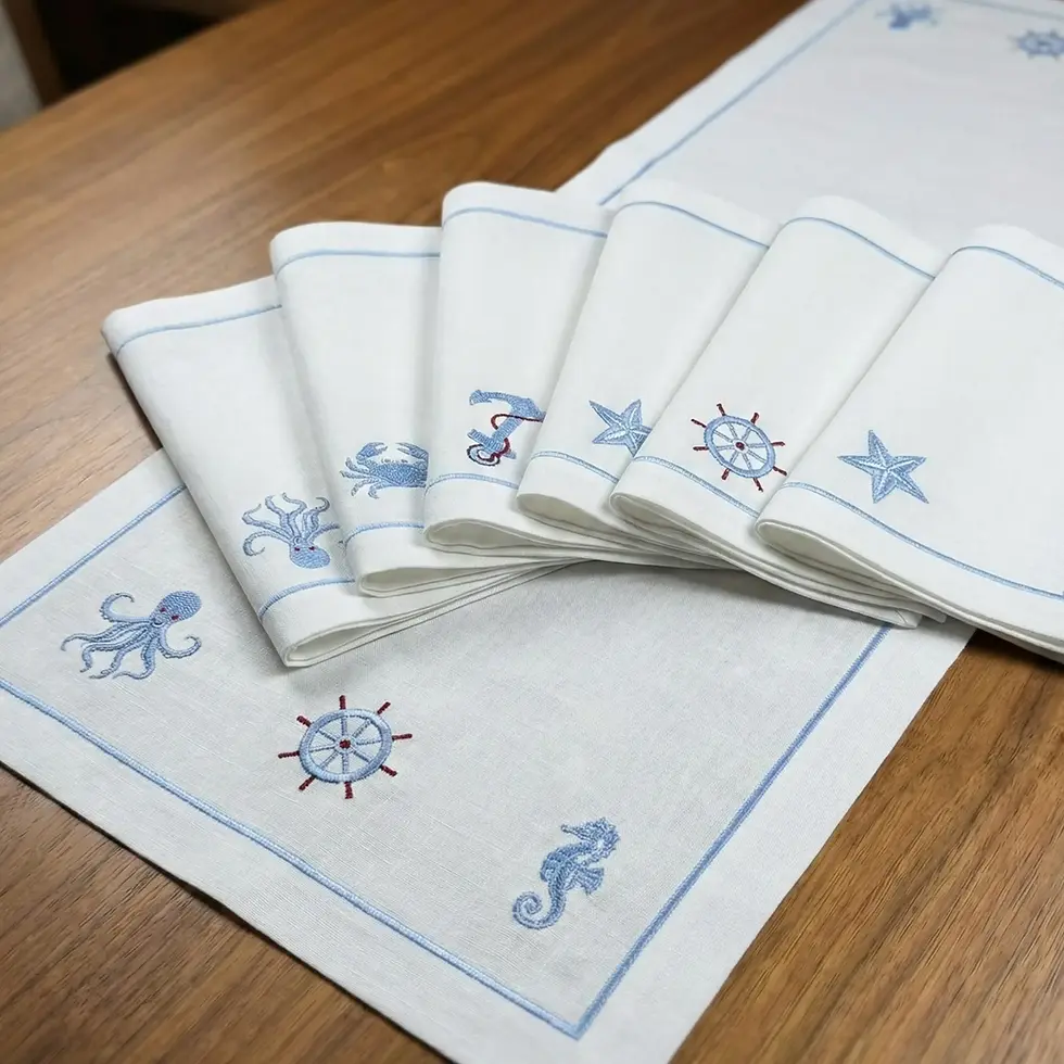Küçük resim: Deniz Motifi Nakışlı Runner