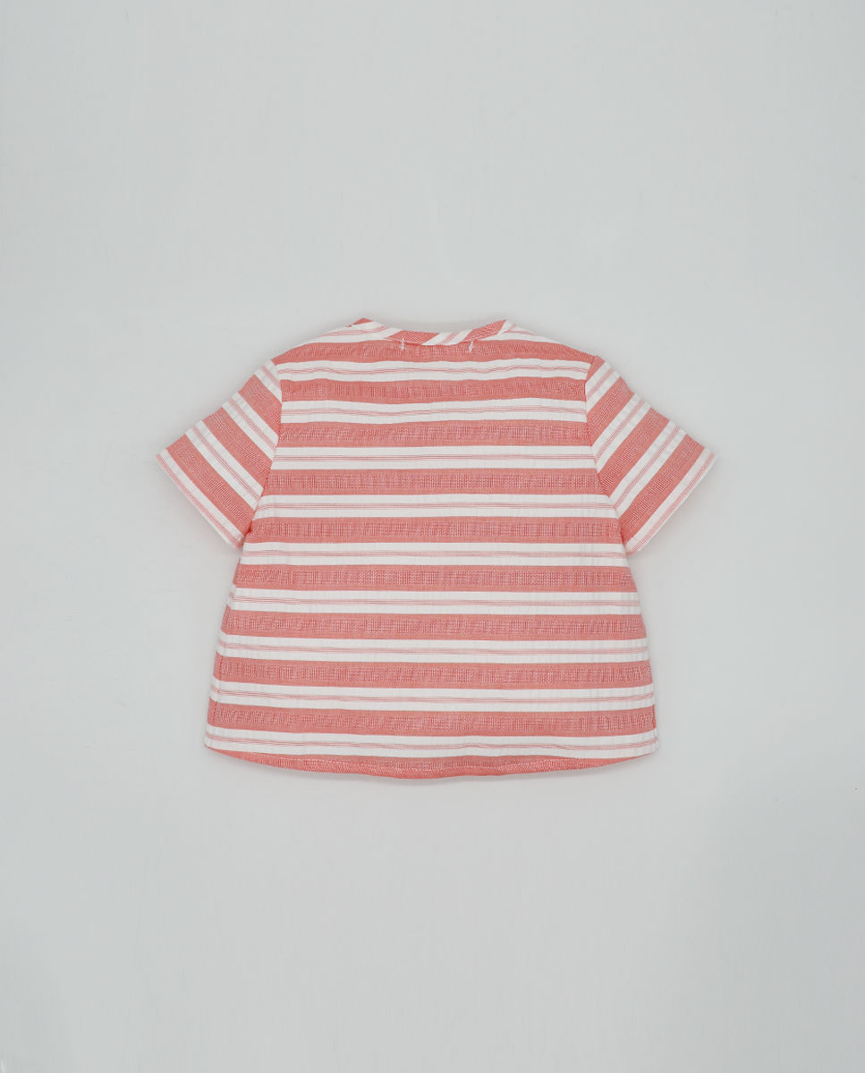 Miniatura: Camisa rayas anchas con peto denim