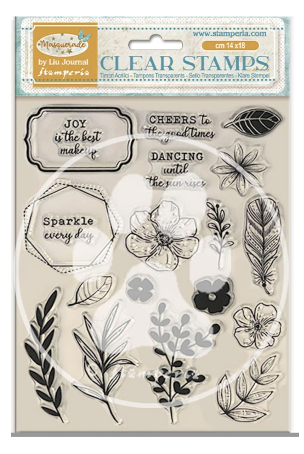 Sello Acrilico cm 14x18 - Masquerade flores y hojas