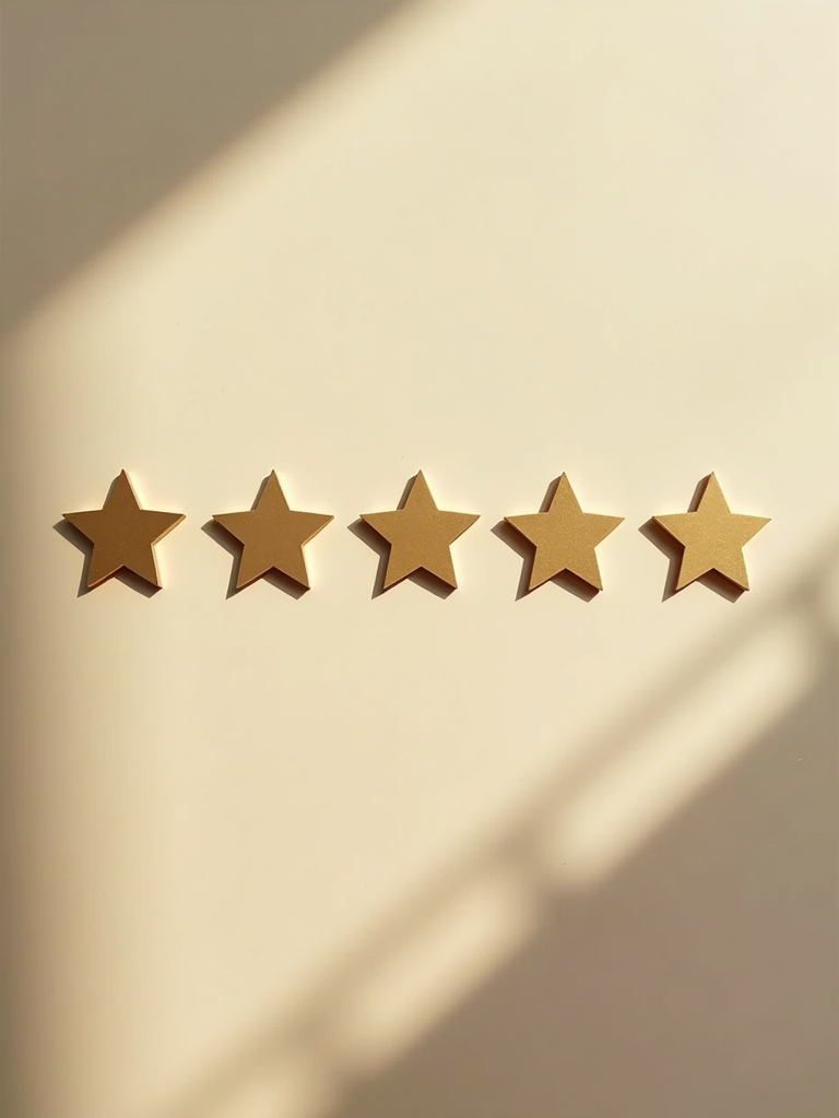 A graphic showing five stars representing a high quality review.