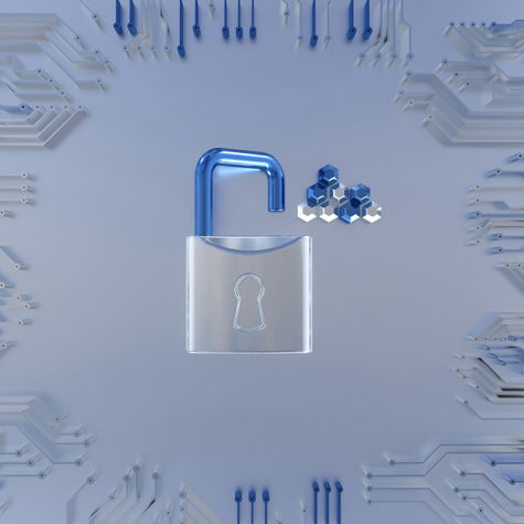 Open padlock with circuit lines representing digital security system breach
